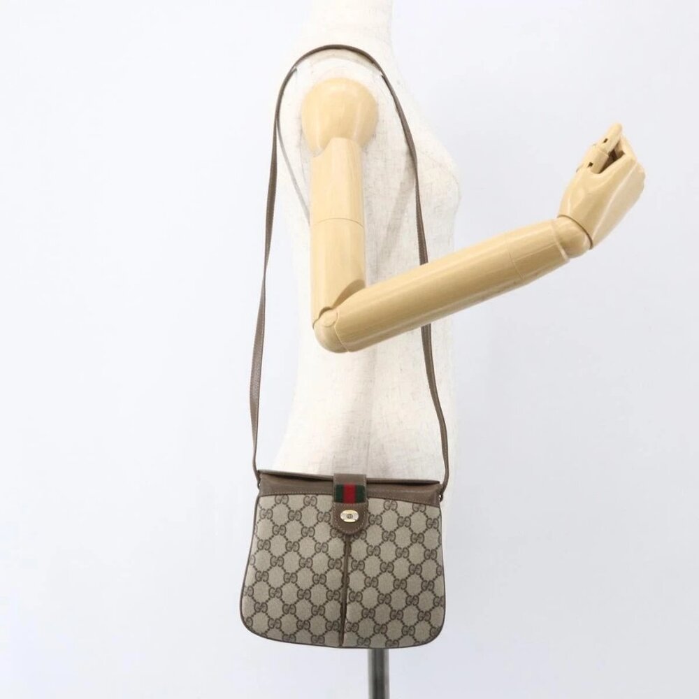 GUCCI GG Supreme Web Sherry Line Bag PVC Beige Gold 10 02 037 Auth 157006